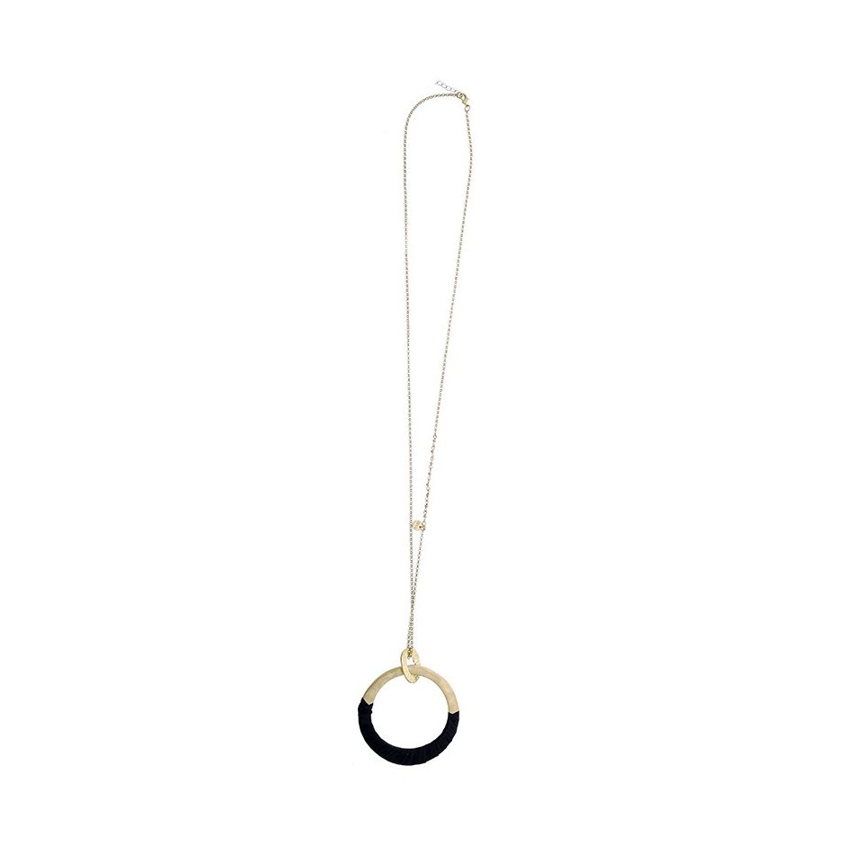 RAFFIA METAL RING PENDANT LONG NECKLACE