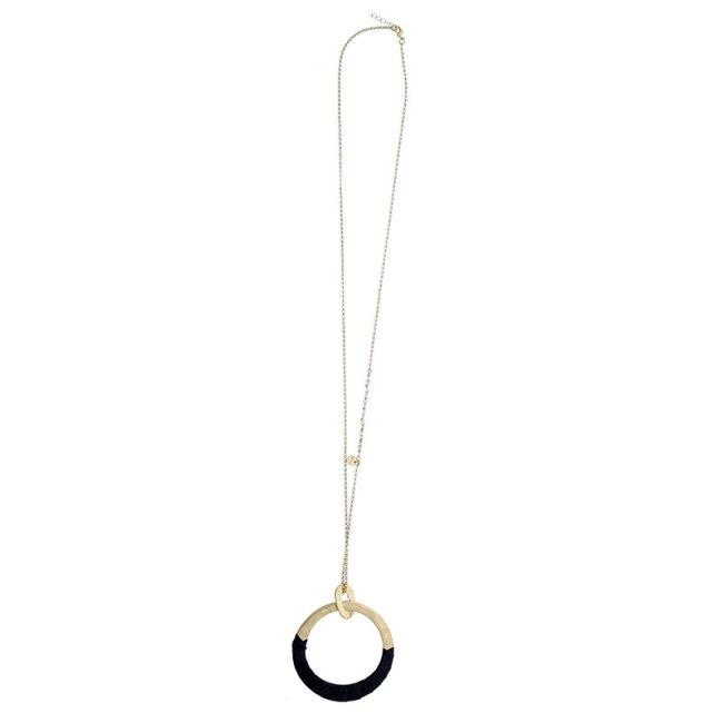 COLLAR LARGO COLGANTE ANILLA METAL RAFIA