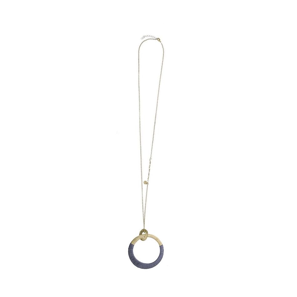 COLLAR LARGO COLGANTE ANILLA METAL RAFIA