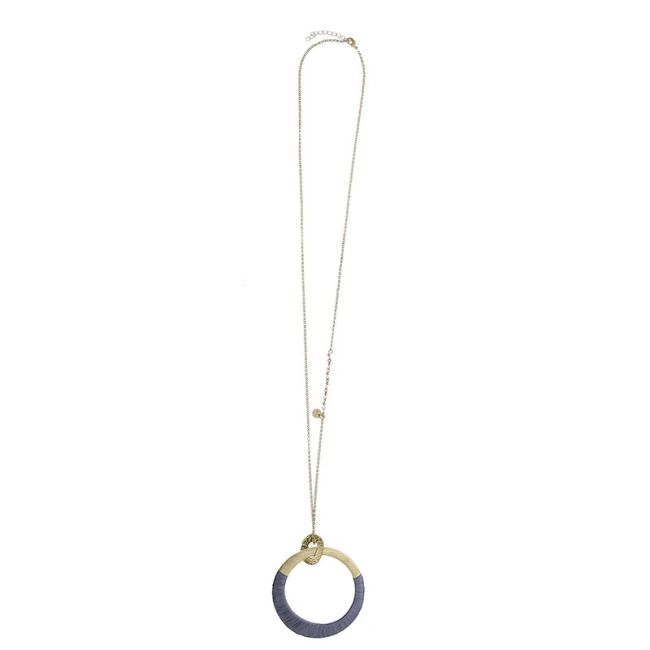 COLLAR LARGO COLGANTE ANILLA METAL RAFIA