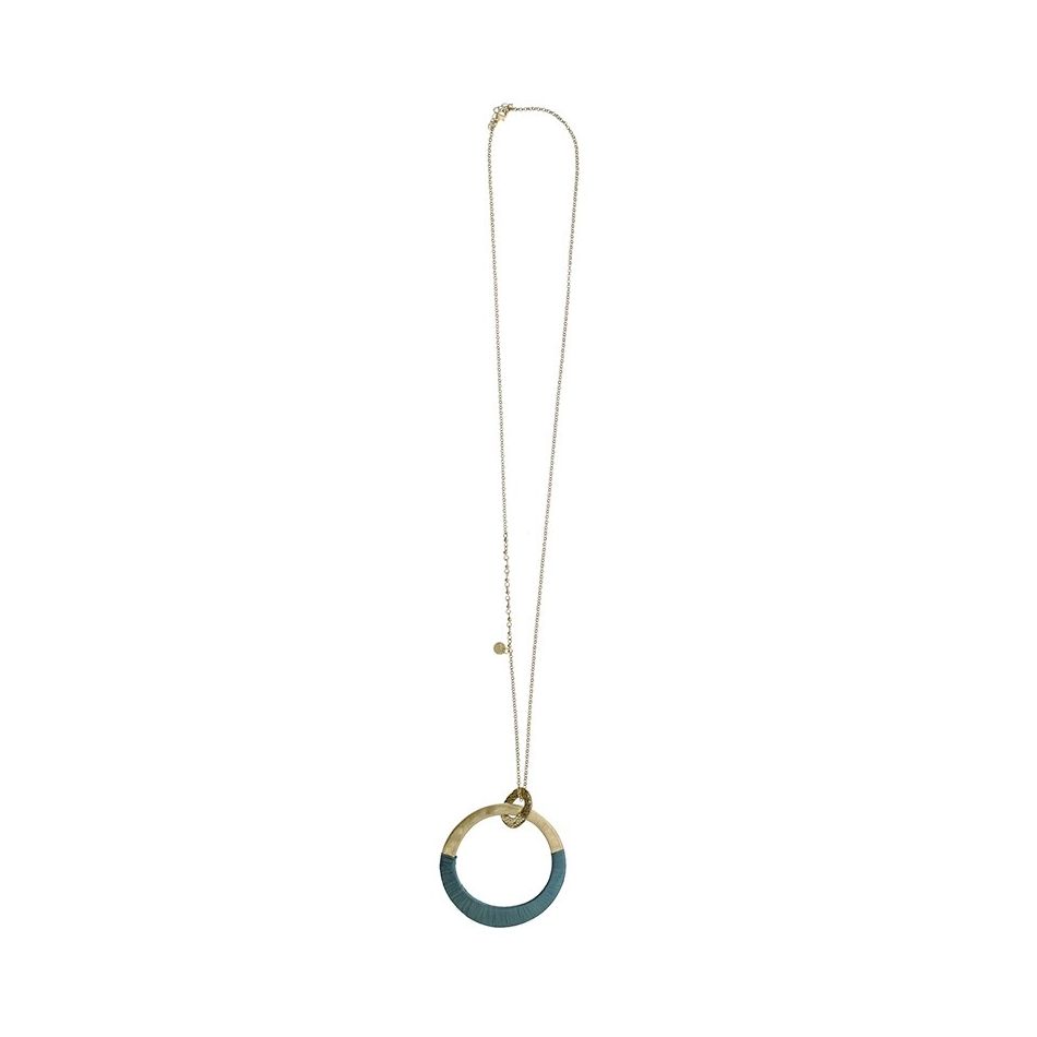 COLLAR LARGO COLGANTE ANILLA METAL RAFIA