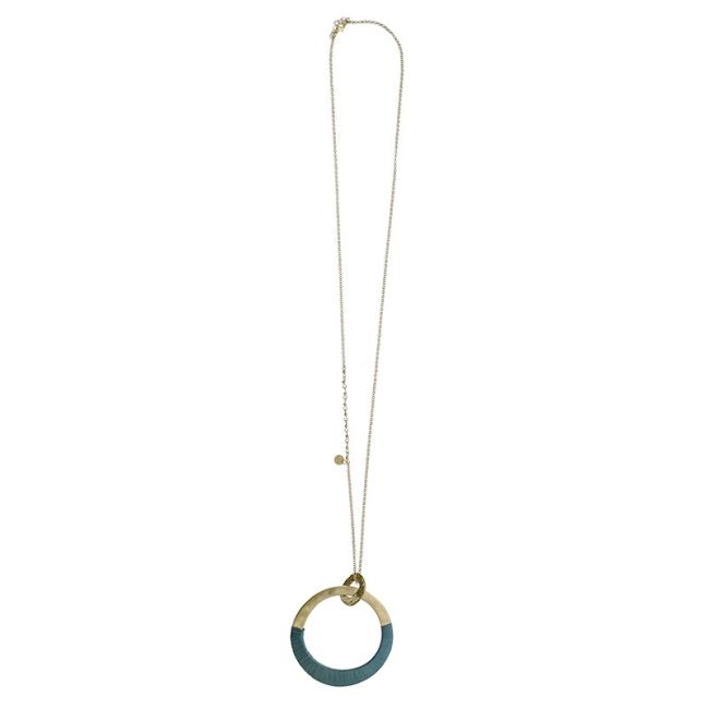 RAFFIA METAL RING PENDANT LONG NECKLACE