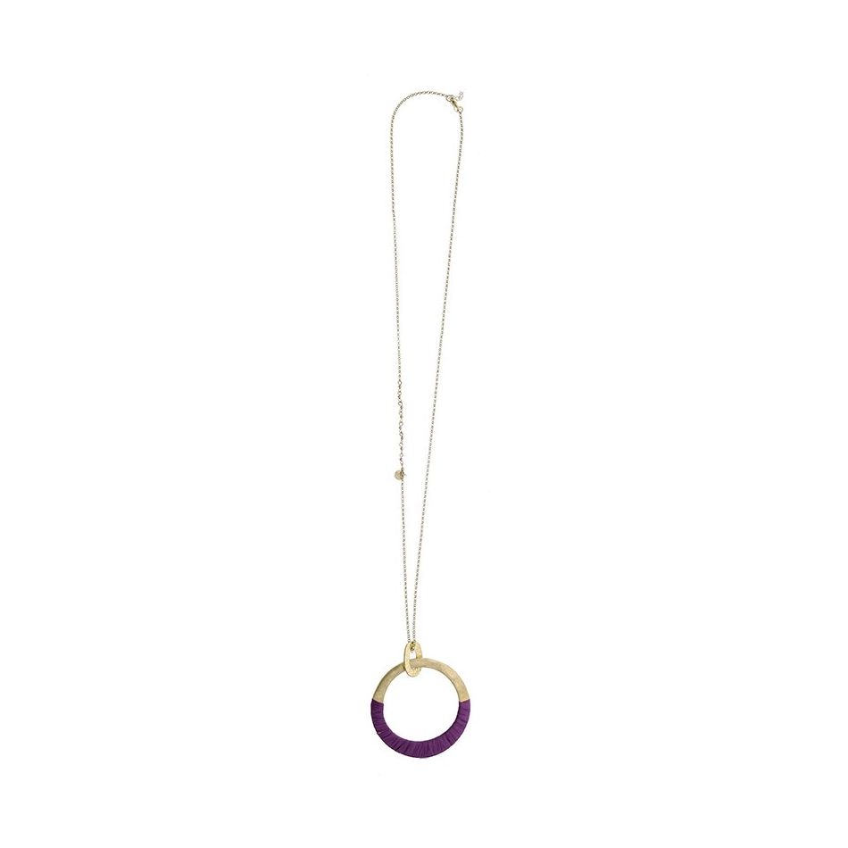 RAFFIA METAL RING PENDANT LONG NECKLACE