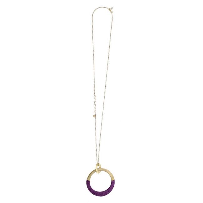 COLLAR LARGO COLGANTE ANILLA METAL RAFIA