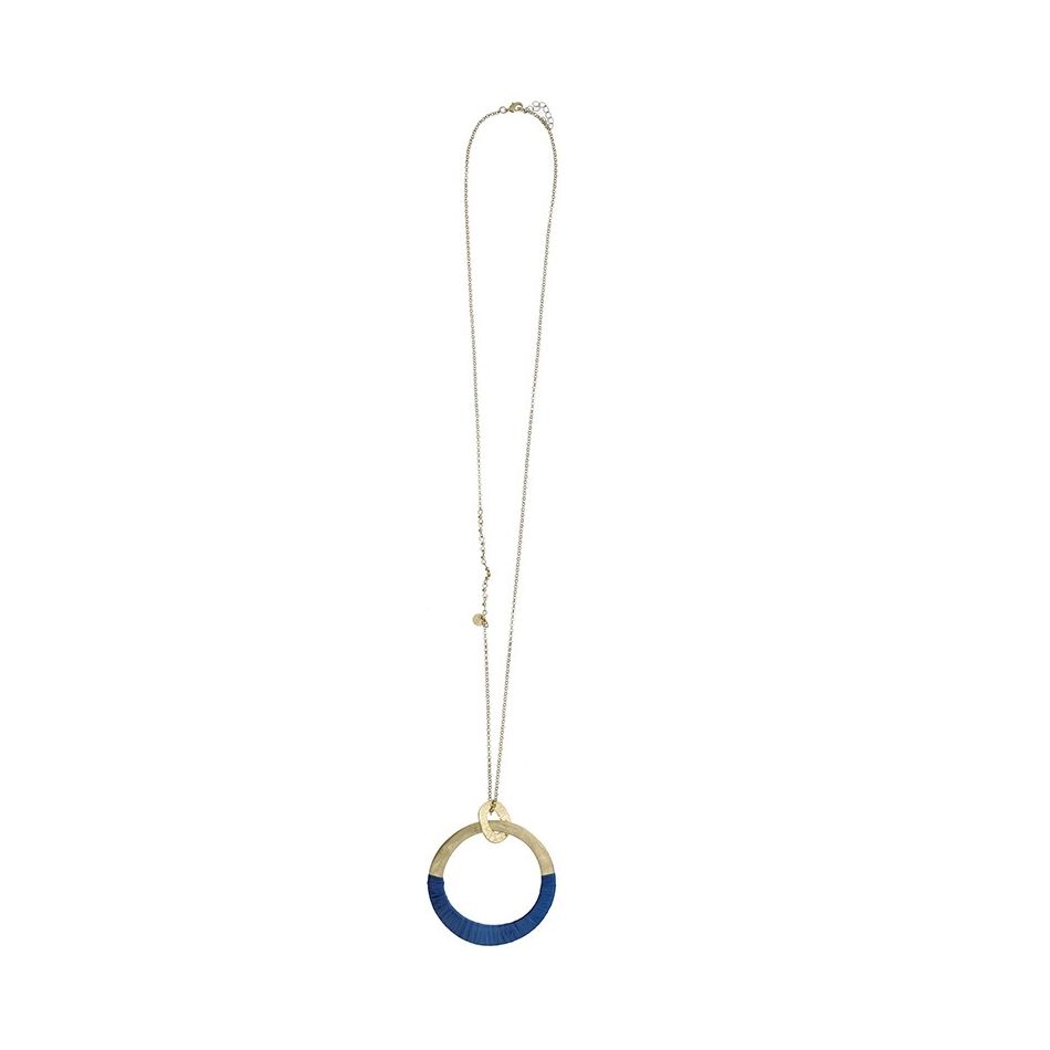 COLLAR LARGO COLGANTE ANILLA METAL RAFIA