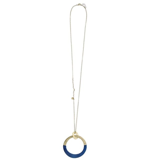 COLLAR LARGO COLGANTE ANILLA METAL RAFIA