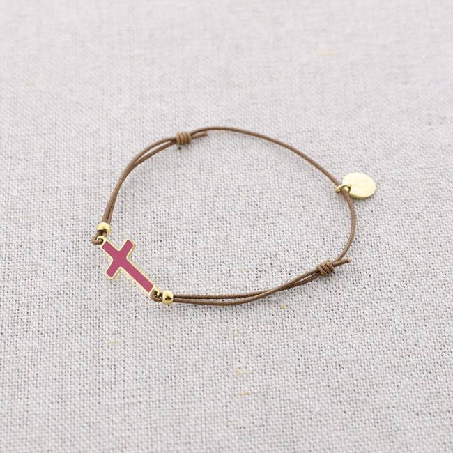 PULSERA ELÁSTICA ACERO CRUZ ESMALTE