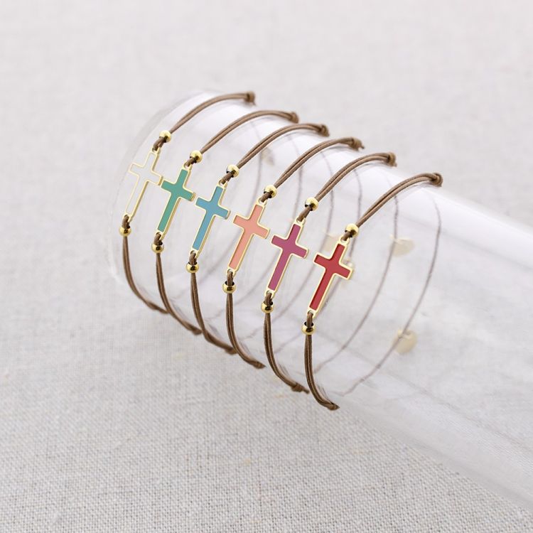 PULSERA ELÁSTICA ACERO CRUZ ESMALTE 2