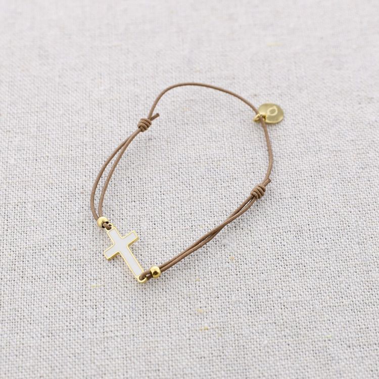 PULSERA ELÁSTICA ACERO CRUZ ESMALTE