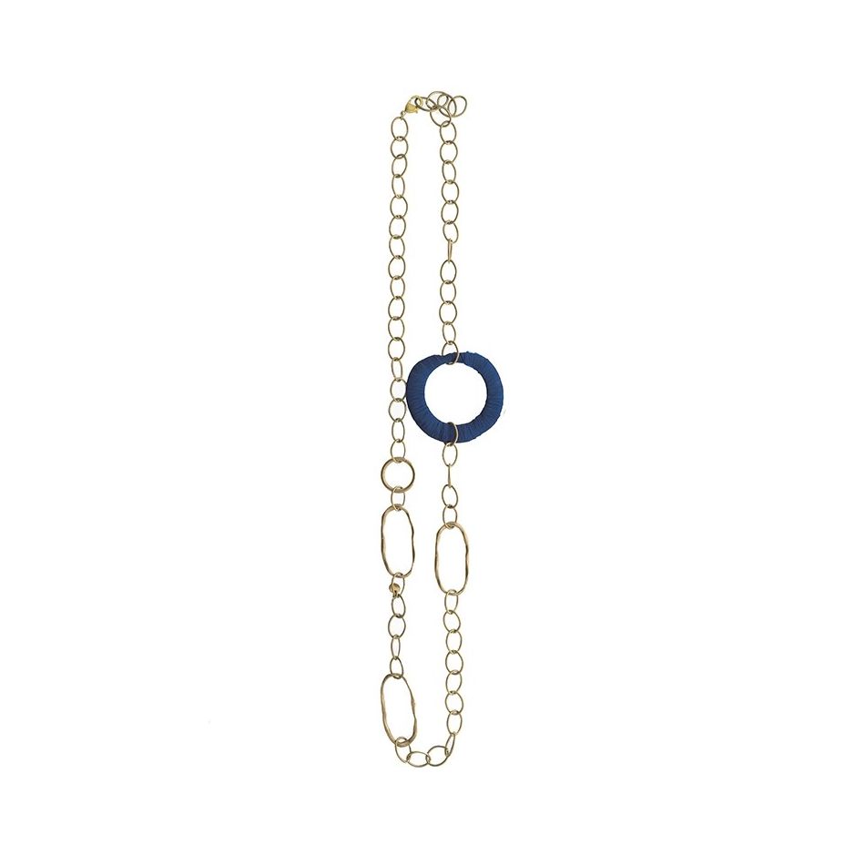 COLLAR LARGO CADENA ANILLA METAL RAFIA