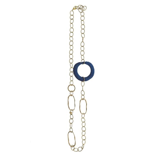 COLLAR LARGO CADENA ANILLA METAL RAFIA