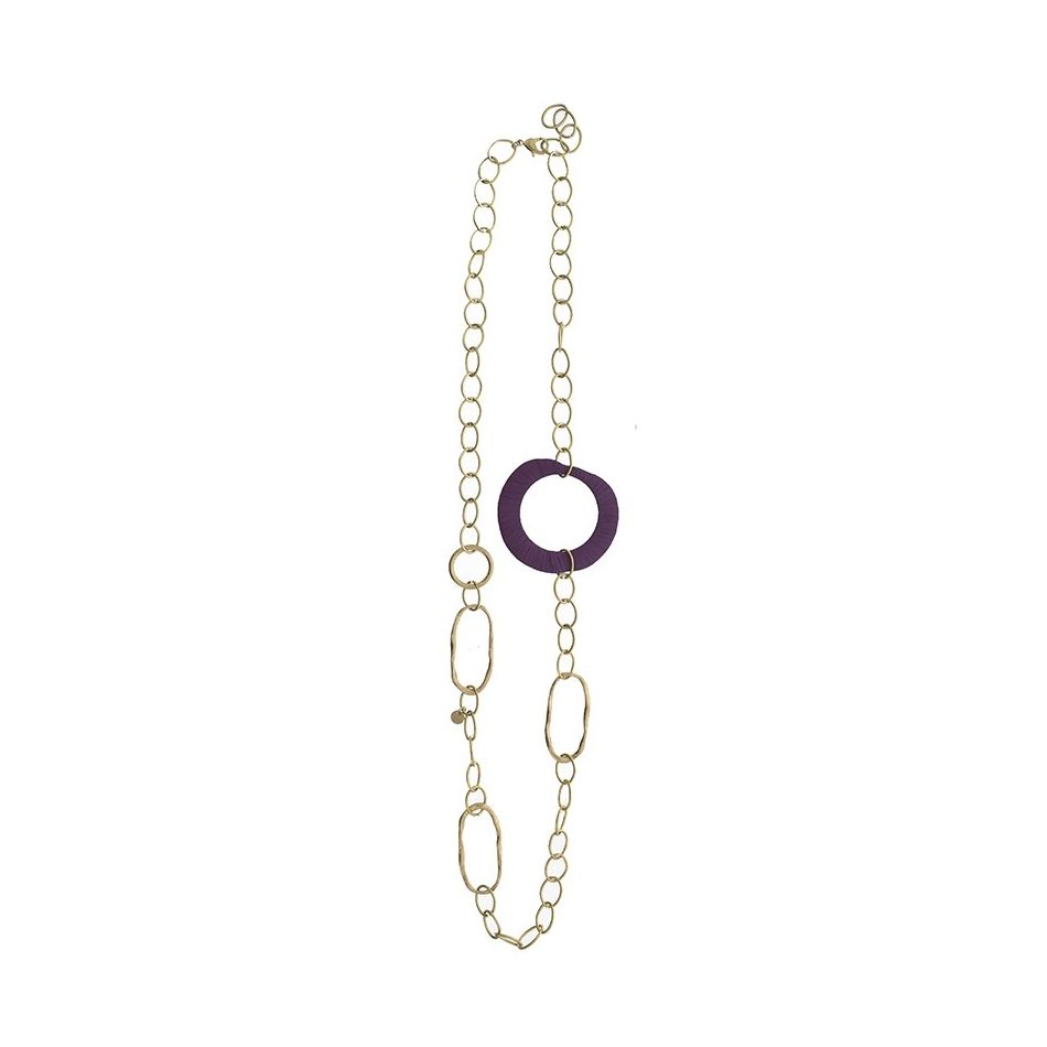 LONG RAFFIA METAL RING CHAIN NECKLACE