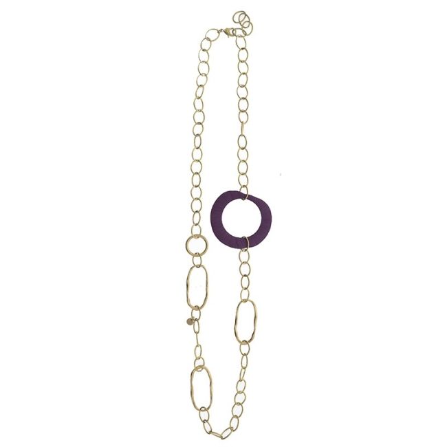 COLLAR LARGO CADENA ANILLA METAL RAFIA