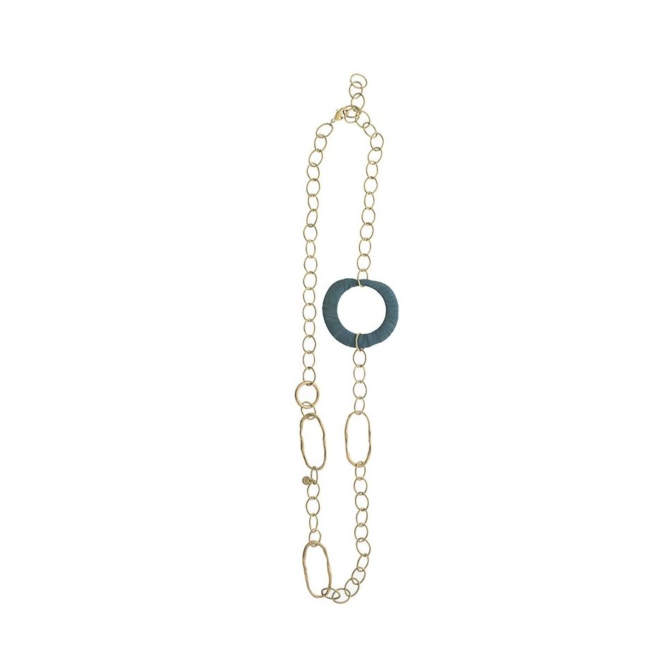 COLLAR LARGO CADENA ANILLA METAL RAFIA