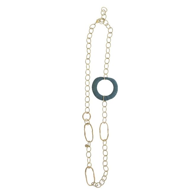 COLLAR LARGO CADENA ANILLA METAL RAFIA