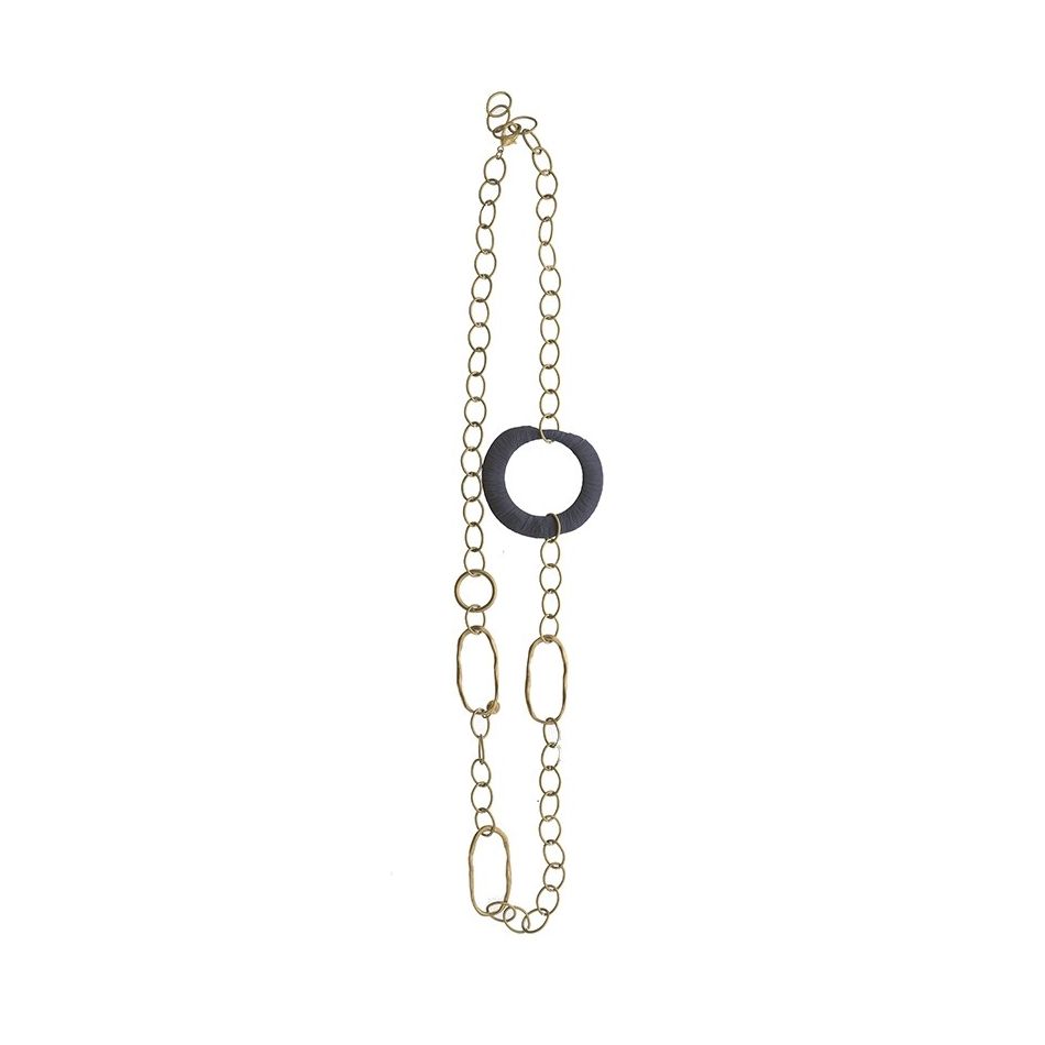 COLLAR LARGO CADENA ANILLA METAL RAFIA
