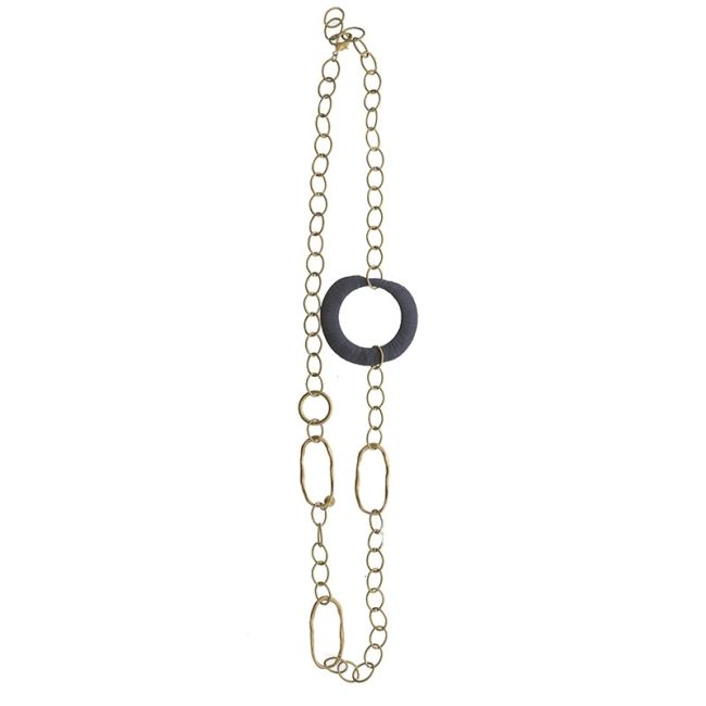 LONG RAFFIA METAL RING CHAIN NECKLACE