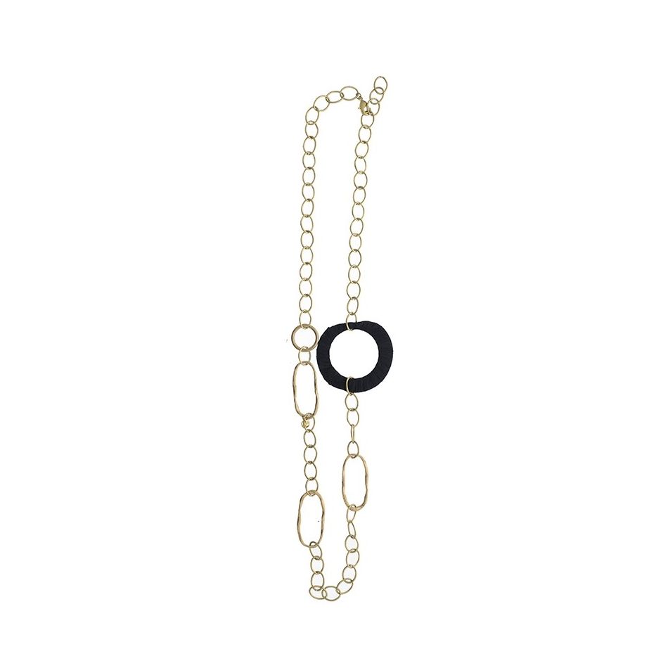 LONG RAFFIA METAL RING CHAIN NECKLACE