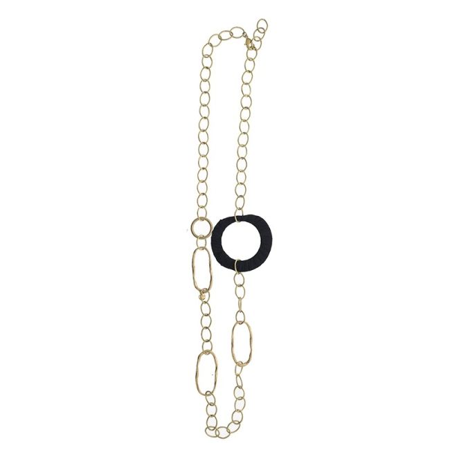 LONG RAFFIA METAL RING CHAIN NECKLACE
