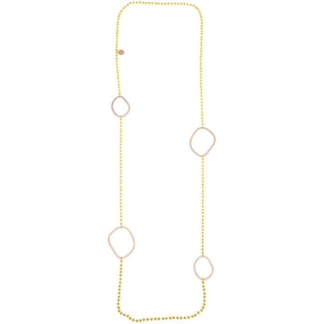 LONG NECKLACE WITH FACETED CRYSTALS WITH METAL RINGS