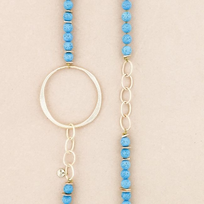 LONG NECKLACE WITH LAVA BEADS CHAIN AND METAL RING