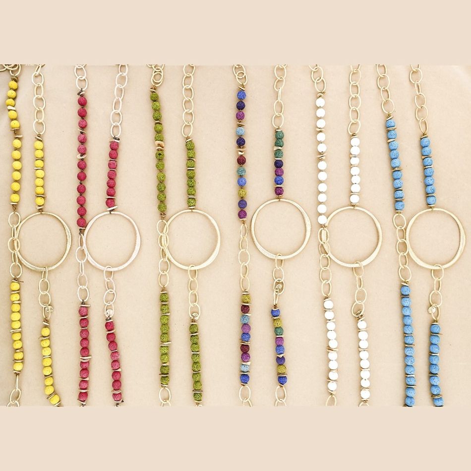 LONG NECKLACE WITH LAVA BEADS CHAIN AND METAL RING