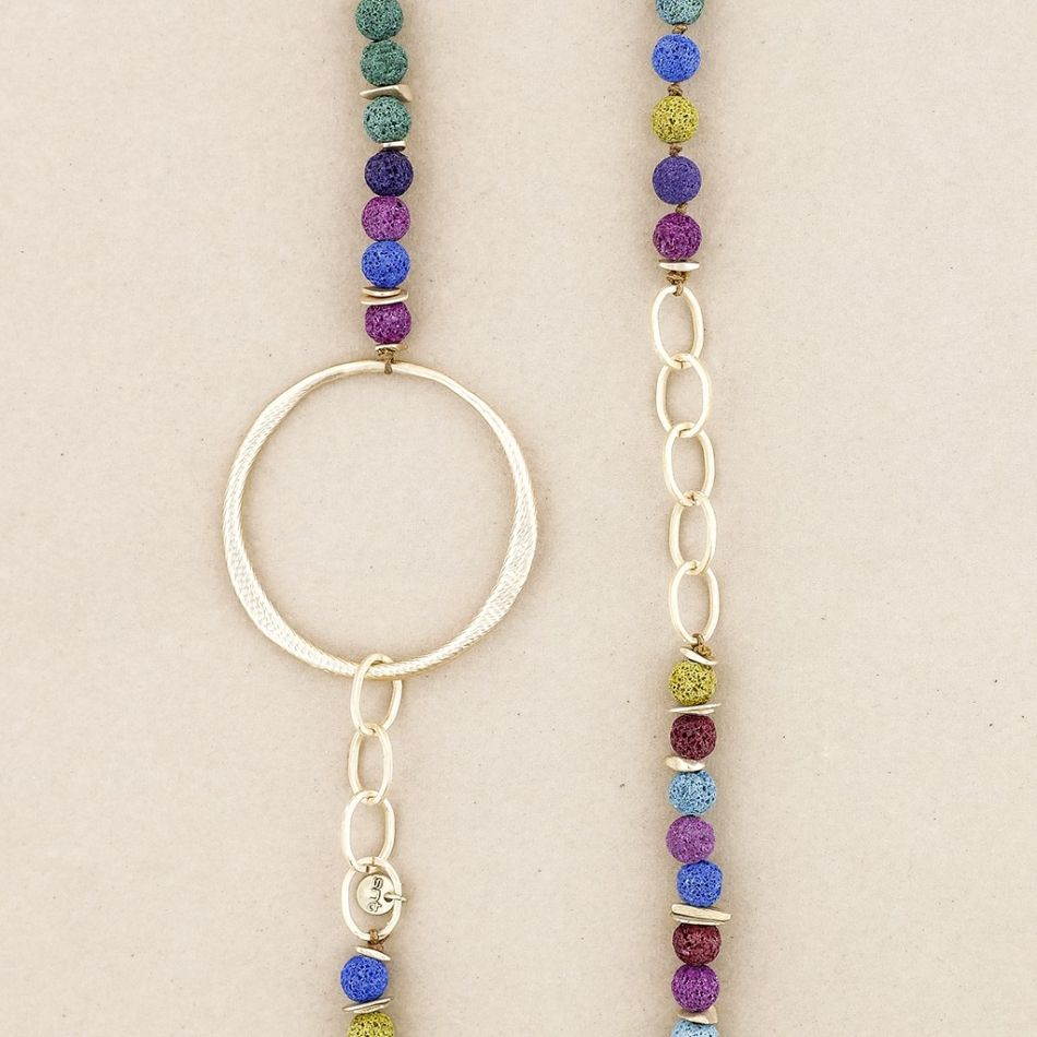 LONG NECKLACE WITH LAVA BEADS CHAIN AND METAL RING