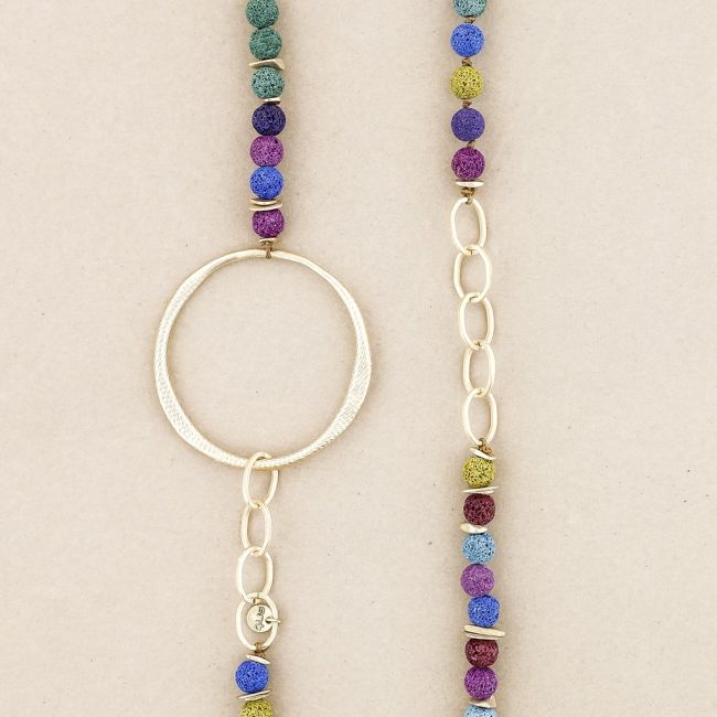 LONG NECKLACE WITH LAVA BEADS CHAIN AND METAL RING