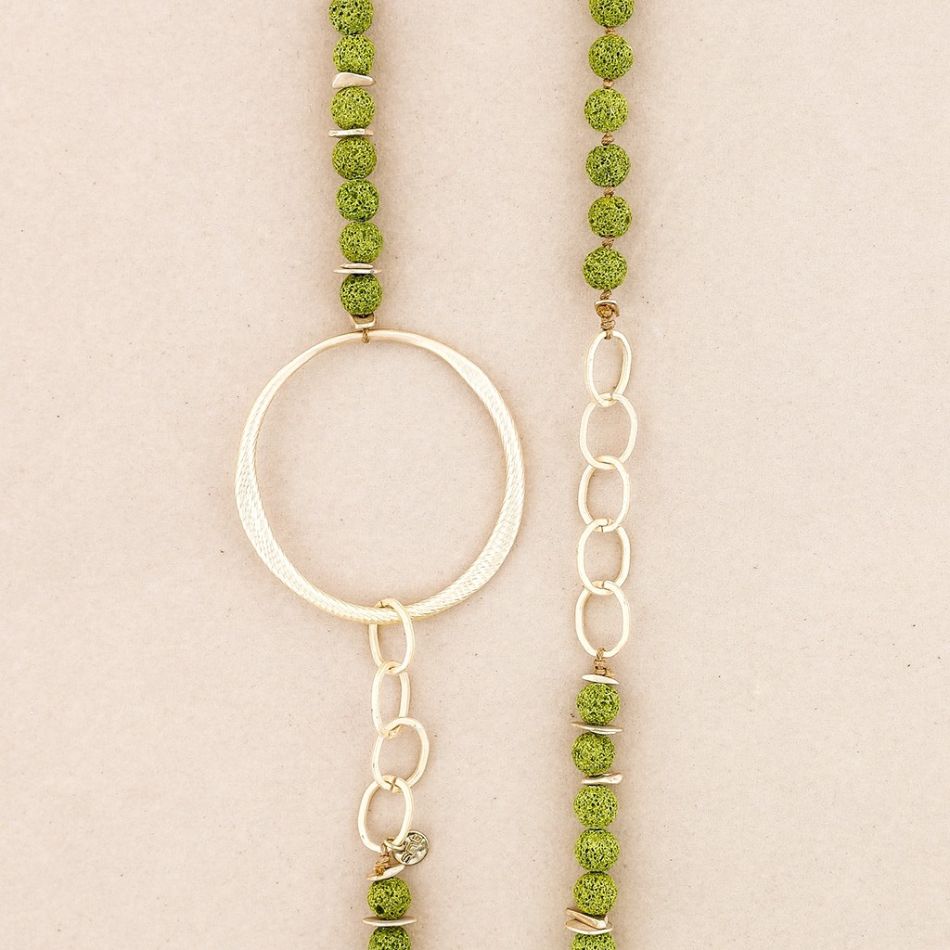 COLLAR LARGO CADENA CUENTAS LAVAS ANILLA METAL