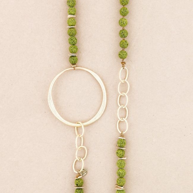 COLLAR LARGO CADENA CUENTAS LAVAS ANILLA METAL