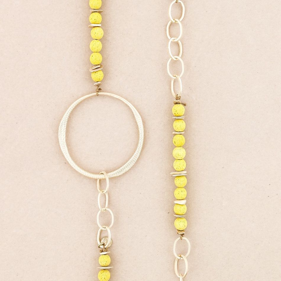 COLLAR LARGO CADENA CUENTAS LAVAS ANILLA METAL