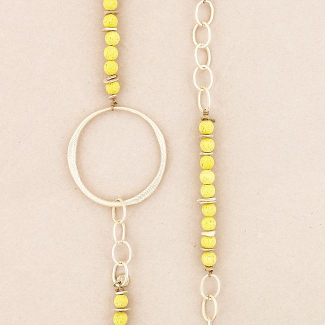 COLLAR LARGO CADENA CUENTAS LAVAS ANILLA METAL