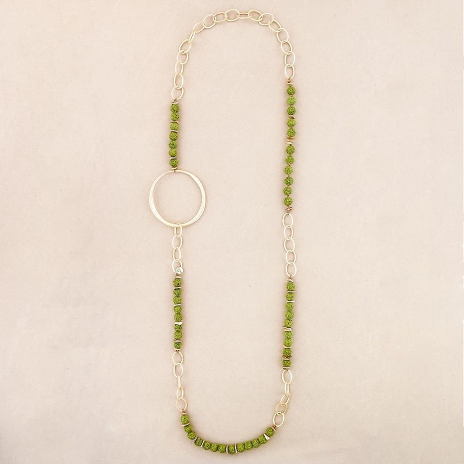 COLLAR LARGO CADENA CUENTAS LAVAS ANILLA METAL