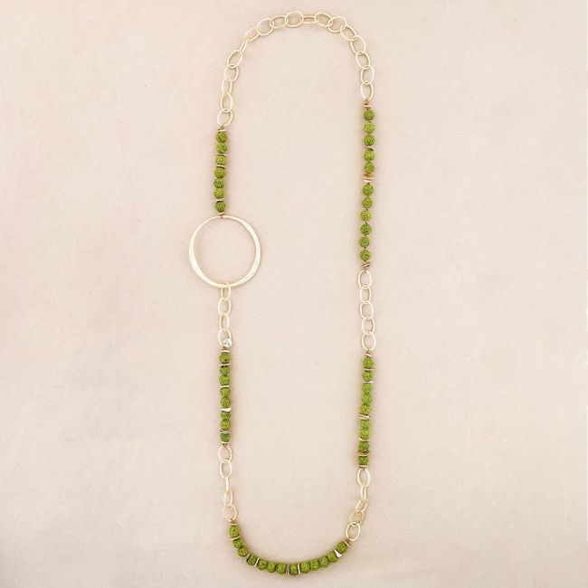 COLLAR LARGO CADENA CUENTAS LAVAS ANILLA METAL