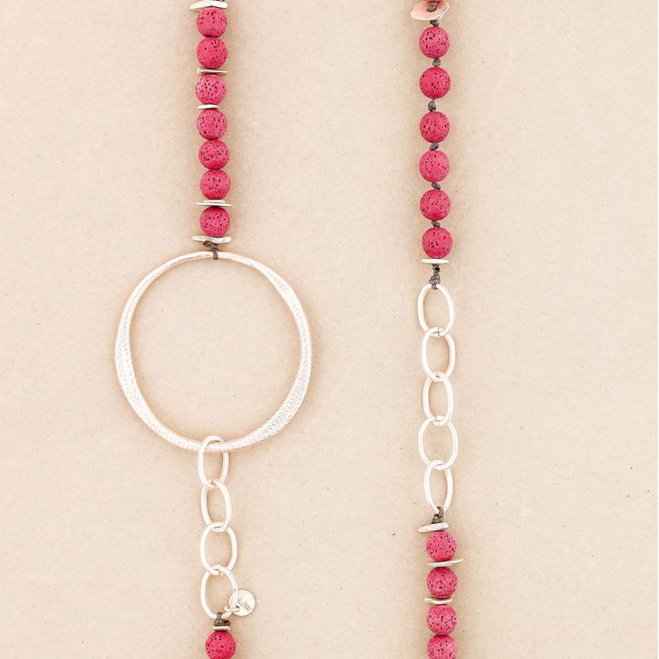 LONG NECKLACE WITH LAVA BEADS CHAIN AND METAL RING