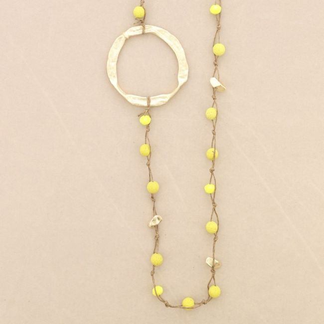 COLLAR LARGO CUENTAS LAVAS TRENZADAS ANILLA METAL