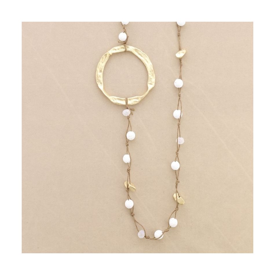 LONG NECKLACE BRAIDED LAVA BEADS WITH METAL RING