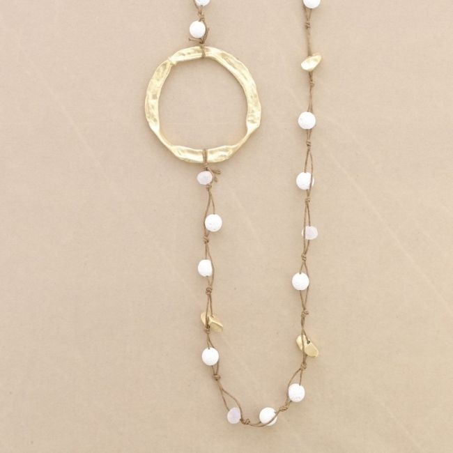 LONG NECKLACE BRAIDED LAVA BEADS WITH METAL RING