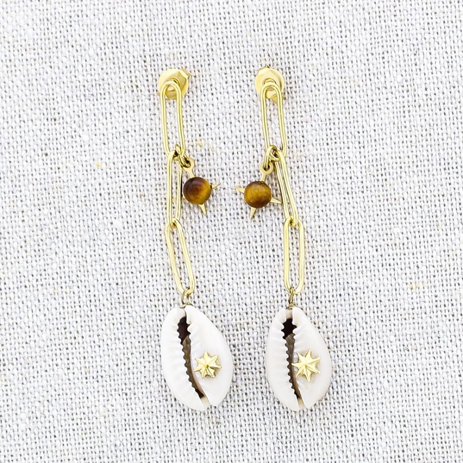 SHELL PENDANT STEEL EARRINGS