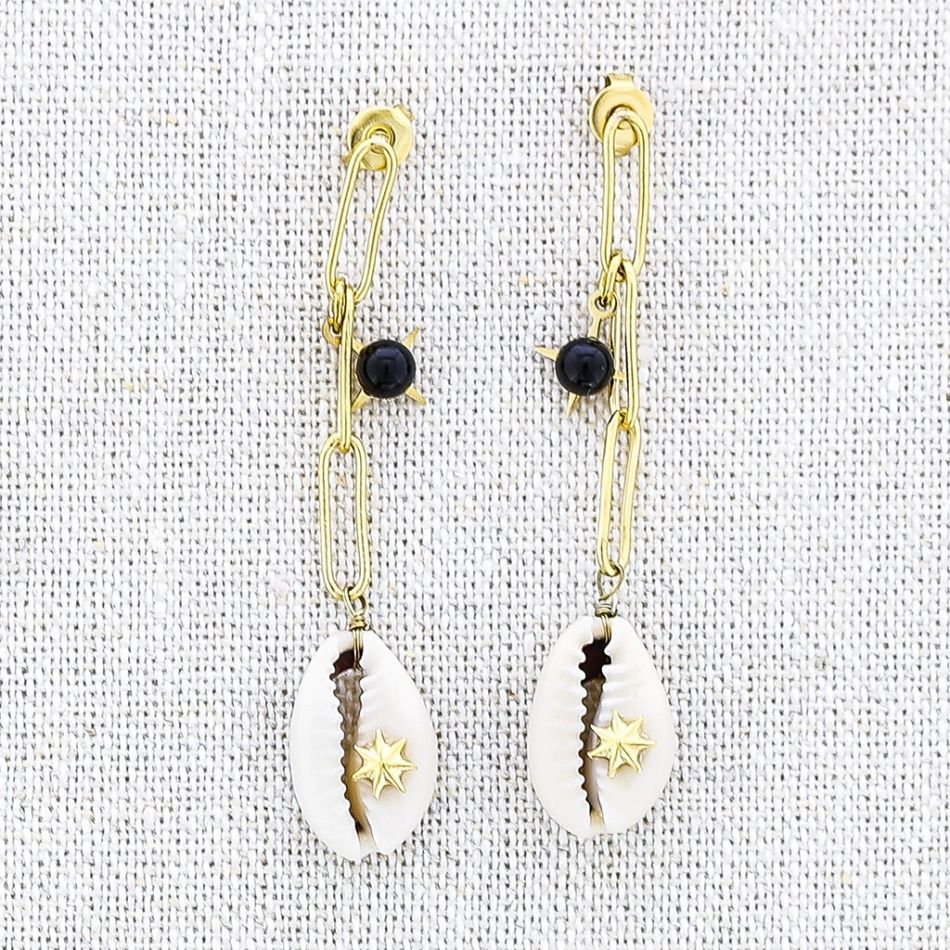 SHELL PENDANT STEEL EARRINGS
