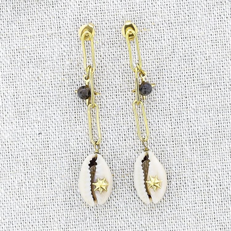 SHELL PENDANT STEEL EARRINGS 2