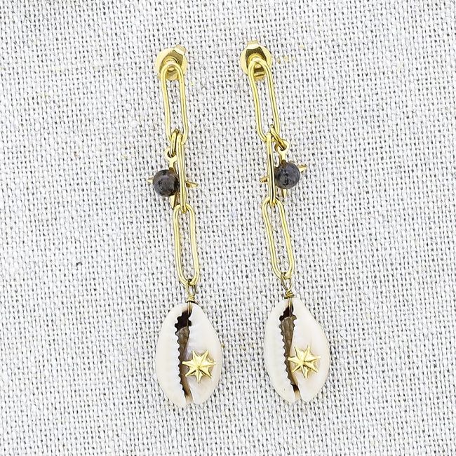SHELL PENDANT STEEL EARRINGS
