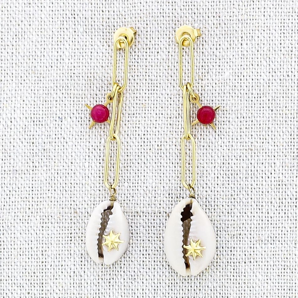 SHELL PENDANT STEEL EARRINGS