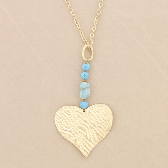 METAL HEART STONE PENDANT CHAIN LONG NECKLACE