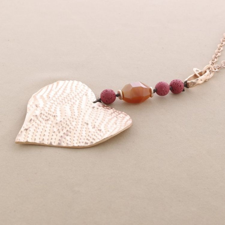 COLLAR LARGO CADENA COLGANTE PIEDRA CORAZÓN METAL