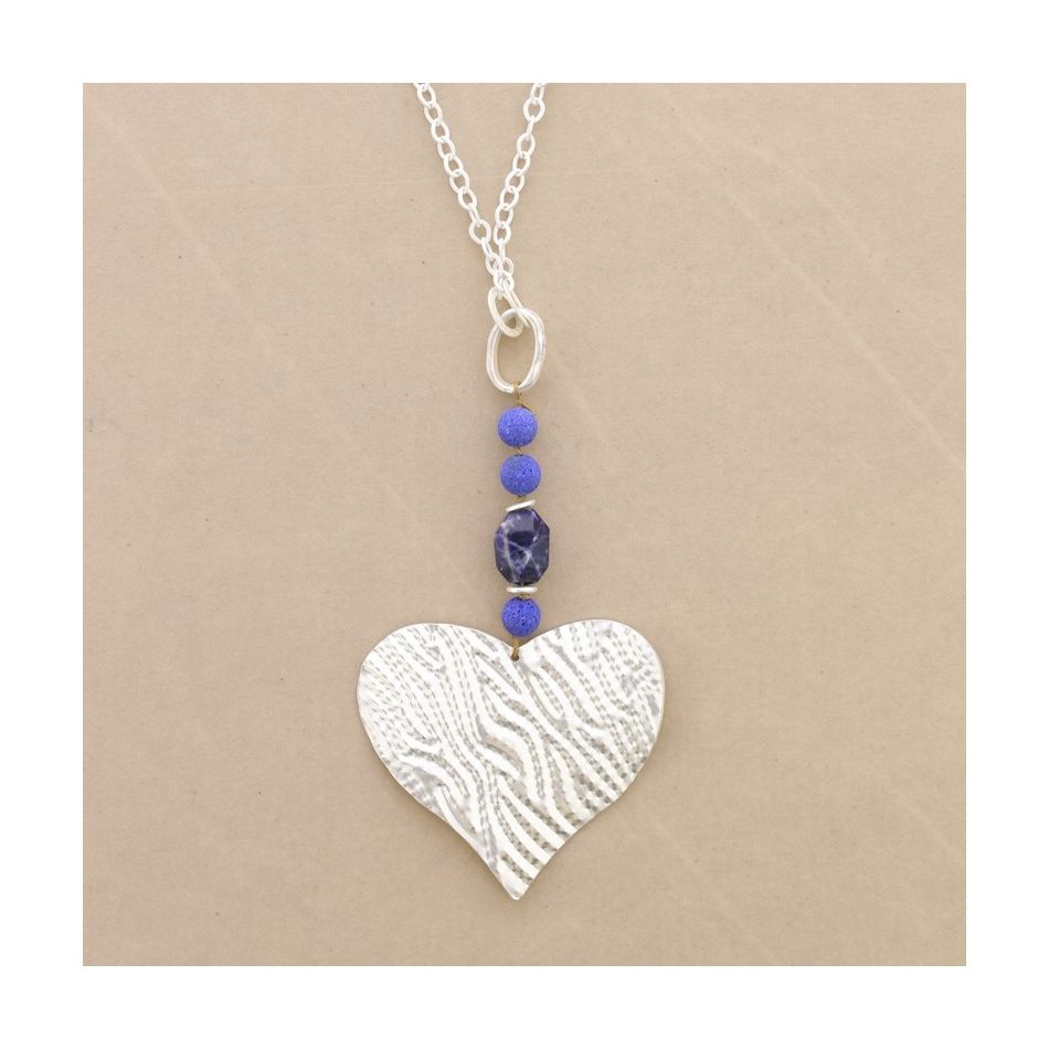 METAL HEART STONE PENDANT CHAIN LONG NECKLACE