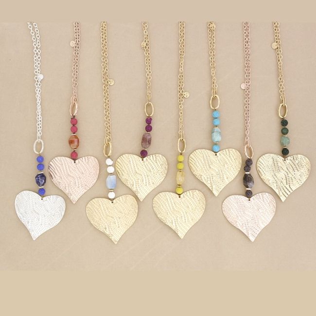 COLLAR LARGO CADENA COLGANTE PIEDRA CORAZÓN METAL