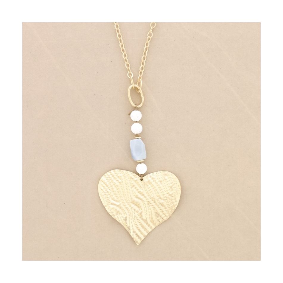 COLLAR LARGO CADENA COLGANTE PIEDRA CORAZÓN METAL