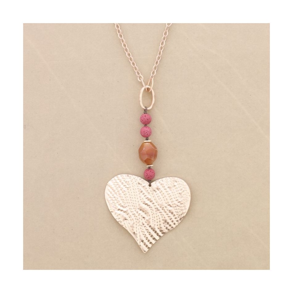 COLLAR LARGO CADENA COLGANTE PIEDRA CORAZÓN METAL