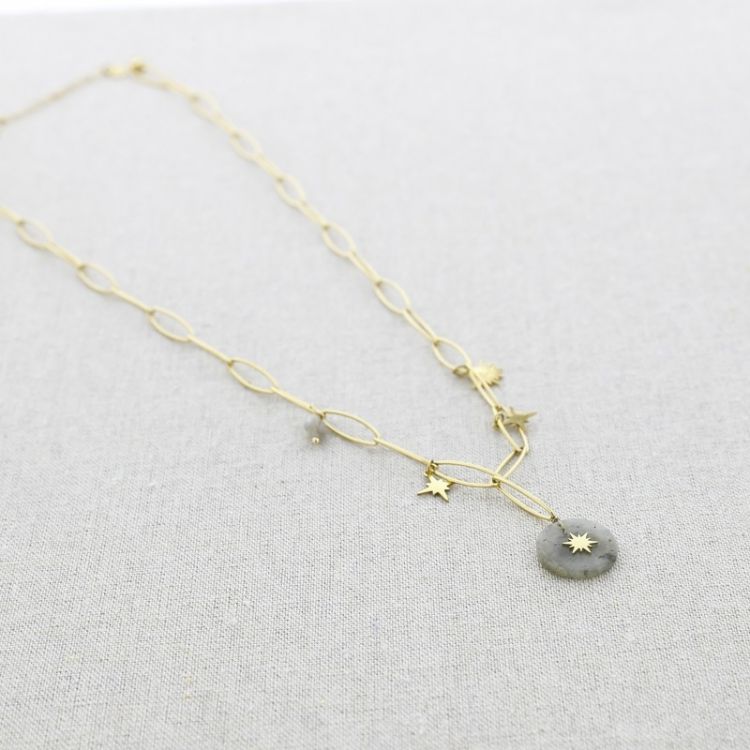 COLLAR ACERO CADENA COLGANTE PIEDRAS 61CM